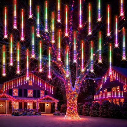 PEMOTech Christmas Lights Outdoor,24 Tubes 864 LED 20 Inch,Multicolor Meteor Shower Lights Outdoor,Waterproof Luces Navideñas para Exteriores,50 ft for Christmas Tree,Party,Garden Decor