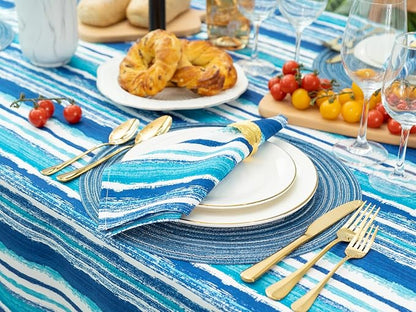 YiHomer Indoor Outdoor Tabletop for Spring Summer Decorations, Picnics and Dinner Parties - Stain and Water Resistant, Napkin Set, 20 x 20, Crayon Art (Ocean)
