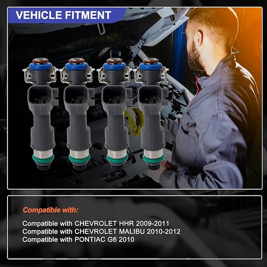 HiSport Fuel Injectors 12613163 4PCS Compatible with Pontiac 2010 G6, Replacement for Chevrolet HHR 2009-2011, Malibu 2010-2012 2.4L L4 Replaces FJ1064 4G2251 800-2100N 67671 832-11216