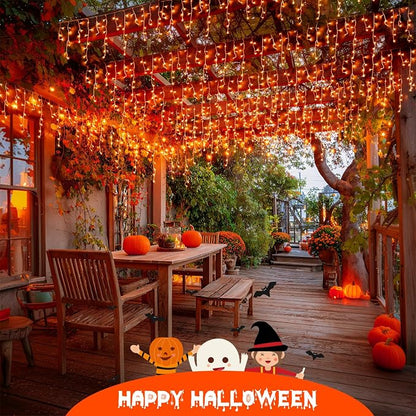 JMEXSUSS Orange Halloween Icicle Lights Outdoor, 800 LED Plug in | Waterproof, 8 Modes, Remote Control String Lights for Fireplace Eave Garden Patio Thanksgiving Fall Halloween Decor