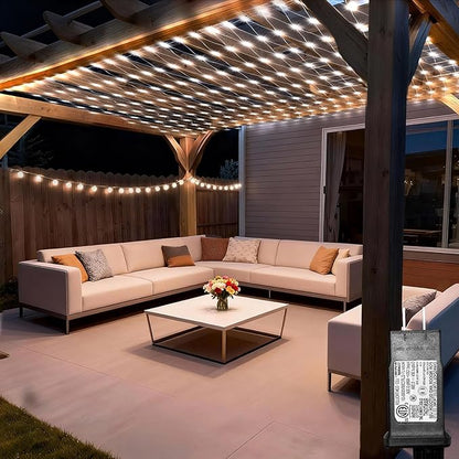 Lovelite 10ft x 10ft Net Lights, 280LED Gazebo Lights Outdoor 8 Modes Timer, Waterproof Connectable Christmas Light Clear Wire Large Size for Bushes Patio Pergolas Garden Holiday Party - Cool White