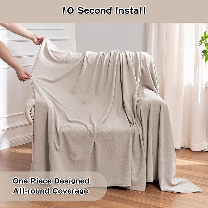 MEETSKY Small Couch Cover Oversized Armchair Sofa Covers Washable for Dogs Single Recliner Sofa Slipcover, Cat Scratch Proof Soft Sofa Throw Protector for Pets, 71" x 91", Oat