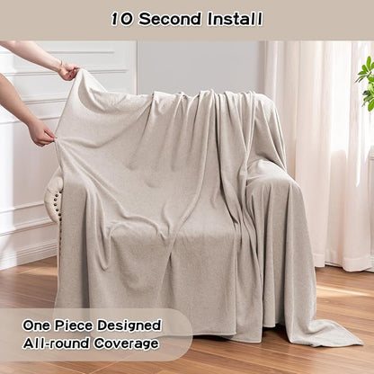 MEETSKY Small Couch Cover Oversized Armchair Sofa Covers Washable for Dogs Single Recliner Sofa Slipcover, Cat Scratch Proof Soft Sofa Throw Protector for Pets, 71" x 91", Oat