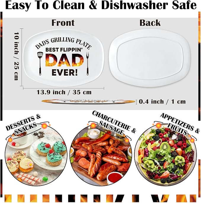 R HORSE Dad Melamine Grill Platter Gift, White Oval Barbecue Serving Tray | Christmas Birthday Gift for Dad, Father, Men, Ideal for Appetizer, Dessert, Salad, Outdoor Indoor Dinner Party