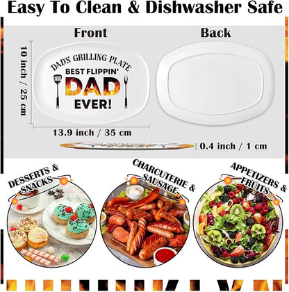 R HORSE Dad Melamine Grill Platter Gift, White Oval Barbecue Serving Tray | Christmas Birthday Gift for Dad, Father, Men, Ideal for Appetizer, Dessert, Salad, Outdoor Indoor Dinner Party