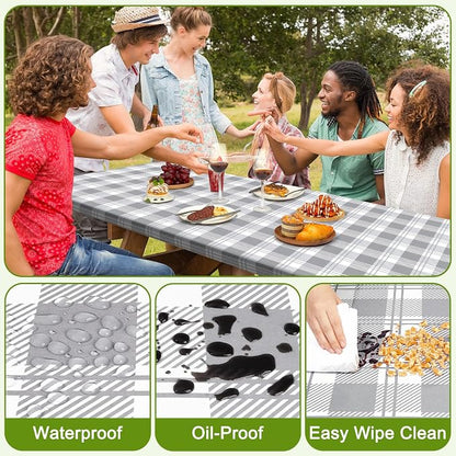 Picnic Table and Bench Cover Set, Waterproof Fitted Elastic Cloth | Portable Camping Essentials With Built-In Storage Pocket And Waterproof Fabric For Outdoor RV Or Picnic Table Use