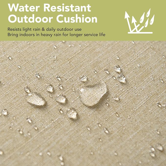 Outdoor Chair Cushions, Fade-Resistant & Water-Resistant, D Shaped Patio Furniture Seat Chair Pads Replacement with Ties, Non-Slip Bottom, Removable Cover, Set of 2, 18.5 x 16 Inch, Natural