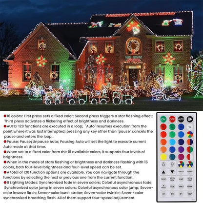 HOME LIGHTING 66ft Christmas Decorative Mini Lights, 200 LED RGB Changing 8 Functional Green Wire Fairy Halloween Lights with Remote Timer, Plug in Indoor Outdoor Xmas Wedding Party Decor
