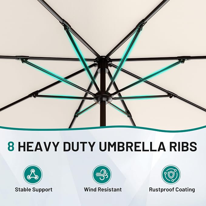 AreShark 12 FT Patio Umbrella for Outdoor, Outdoor Table Umbrella with Crank, Outdoor Patio Umbrellas with 8 Sturdy Ribs, Patio Umbrellas for Market, Garden, Pool (Cream White)