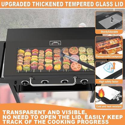 Upgrade Hinged Lid for Blackstone 36" Omnivore Griddle Hood,5856 Visualized Tempered Glass Hard Cover for Blackstone Lid 1554 2210 2177 1984 etc. 36 Omnivore Flat Top Griddle Accessories w/Thermometer