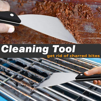Grill Griddle Scraper Set of 2, Leonyo Stainless Steel Versatile Metal flat Top Grill Scraper for Dough Pancake Pizza Teppanyaki BBQ Home Baking Cooking, Slant Edge & Dishwasher Safe