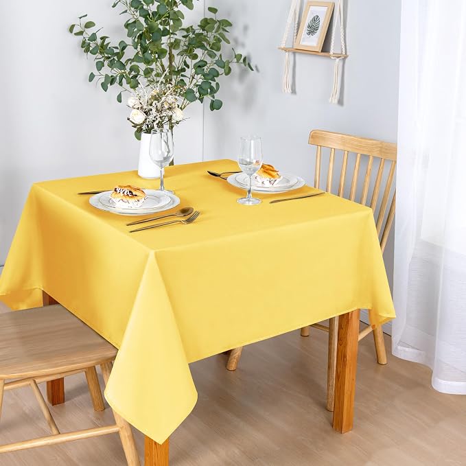 DWCN Square Tablecloth - 54 x 54 Inch - Waterproof Stain and Wrinkle Resistant Washable Table Cloth, Decorative Fabric Table Cover for Kitchen Dining Room Party and Outdoor Use, Yellow