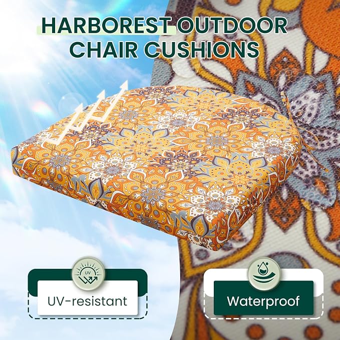 HARBOREST Outdoor Chair Cushions Set of 4, Water Resistant Patio Chair Cushions with Ties, Outdoor Seat Cushions for Patio Furniture, 17"x16"x2", Blooming