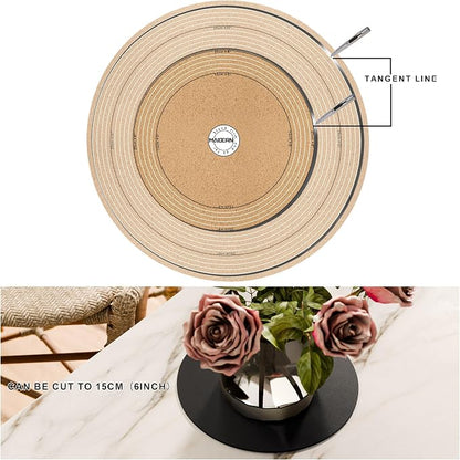 MAIDERN 12 Inch Round Cork & Leather Placemats, Cuttable Size (6-12 Inch), Trimmable Dining Table Mat, Heat Resistant/Non-Slip Table Cover for Kitchen, Office, or Restauran (Black)