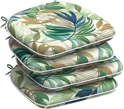 DYTXIII Set of 4 Outdoor Chair Cushions with Ties,Water Repellent Patio Chair Pads 17"x 16" for Outdoor Furniture,Round Corner Seat Cushions for Garden Yard Kitchen Lush Leaf Green