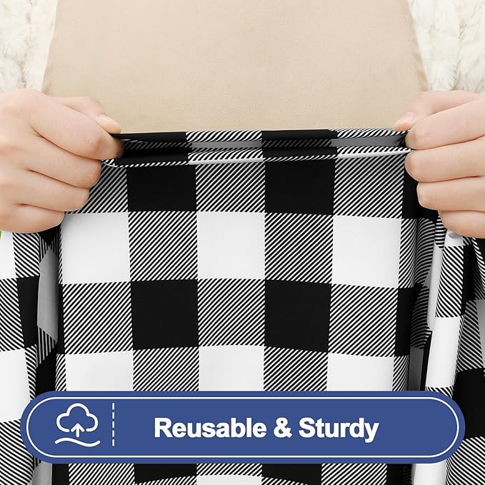 Smiry Picnic Table Cloth 2 Pack, Waterproof Elastic Fitted Tablecloths for 4FT Rectangle Tables, Washable Polyester Buffalo Plaid Tablecloth for Camping, Dining & Outdoor (Black & White, 30" x 48")