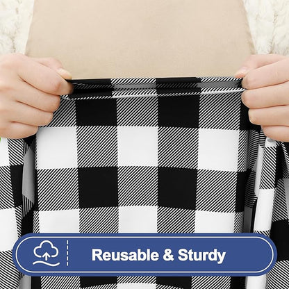 Smiry Picnic Table Cloth 2 Pack, Waterproof Elastic Fitted Tablecloths for 18x72 Rectangle Tables, Washable Polyester Buffalo Plaid Tablecloth for Camping, Dining & Outdoor (Black & White, 18" x 72")