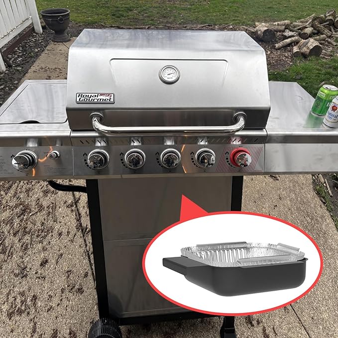 Universal Grease Tray with 10PCS Aluminum Drip Liners for Royal 5/6 Burner Gourmet Propane Gas Grills, Replacement Parts for Royal 5401T GA5403B GA5403C GA5404G GA5404H GA6402B GA6402C GA6402H GA6402S
