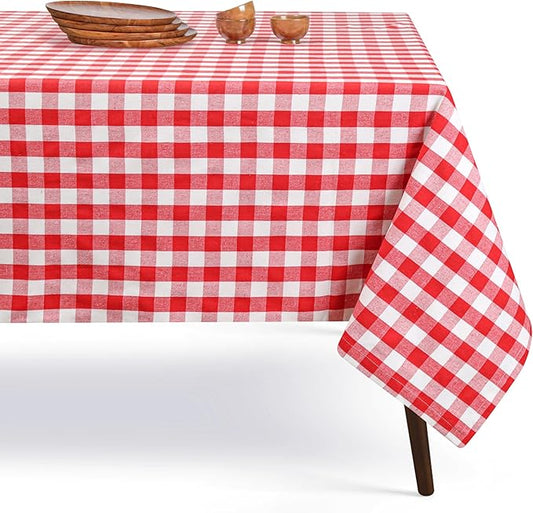 Gingham Buffalo Check 60"x84" Tablecloth 100% Cotton Washable Rustic Rectangle Table Cover Decorative for Gifts, Dining, BBQ, Buffet Parties & Camping - Red