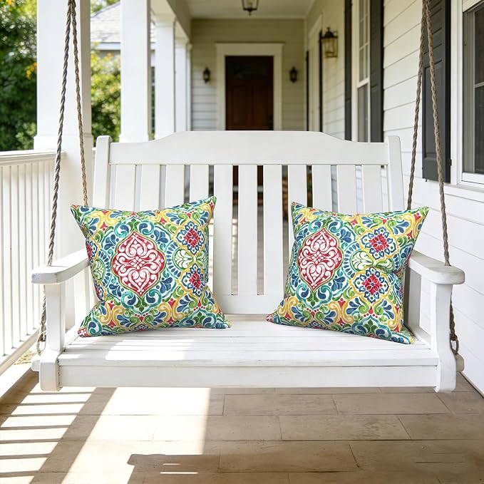 LVTXIII Outdoor Pillow Covers 20x20 Inch, 2 Pack Large Square Throw Pillow Cases, Fade-Resistant Cushion Covers for Patio Furniture Sofa, Garden Porch, Damask Red