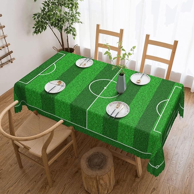 Soccer Field Rectangular Tablecloth, Football Green Field Table Cloth Washable Tablecloths Decorative Table Cover for Kitchen, Dining, or Parties 54x72 Inches
