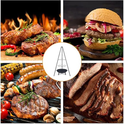 Portable Charcoal Grill for Camping BBQ Grills Outdoor Barbecue Grill with Adjustable Height Tripod Fire Pit and Stainless Steel Net for Campfire Cooking Patio Heater and Pot Rack,A-1