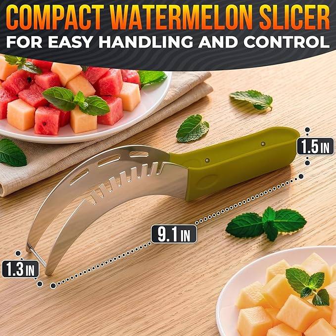 2-in-1 Watermelon Slicer Cutter Tool, Stainless Steel, Cubes & Slices | Watermelon Cutter Slicer Tool; Fast Clean Cuts; Dishwasher Safe; for Cutting & Serving; for BBQ, Picnic, Camping & Snack Prep