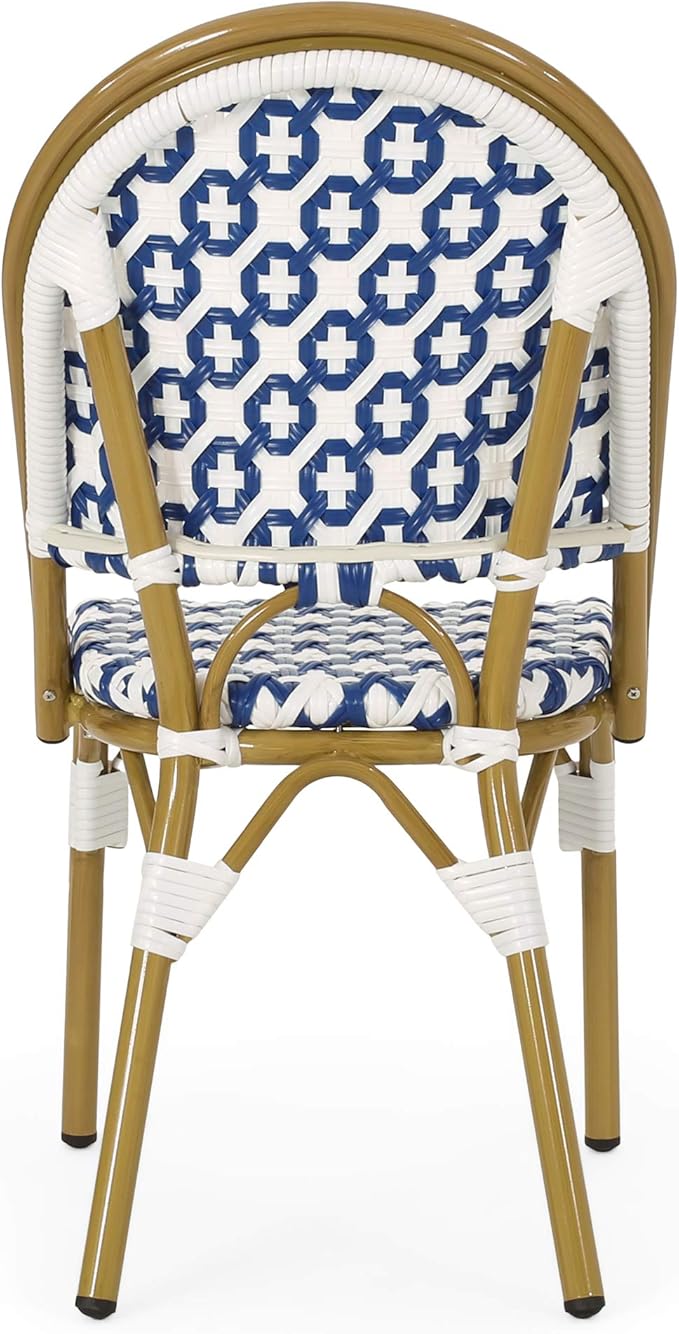 Christopher Knight Home Anastasia Outdoor French Bistro Chair (Set of 2), Blue + White + Bamboo Print Finish