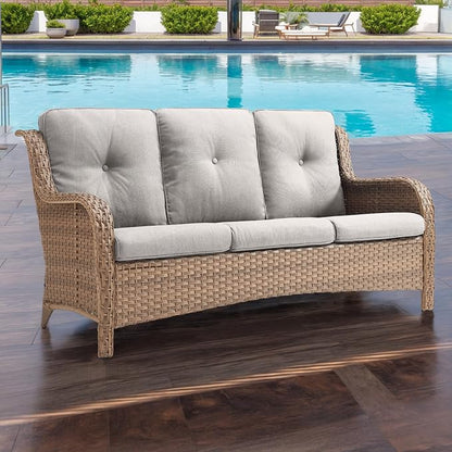 Rilyson Outdoor Patio Wicker Sofa 900Lbs Weight Capacity, Large 3 Seater Wicker Patio Couch with 4in Seat Cushions and Deep Seating, All Weather for Backyard, Garden, Poolside (Yellow/Beige)