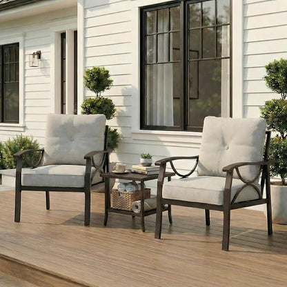 RoyalCraft Outdoor Patio Furniture Set, 3 Pieces Metal Patio Conversation Set with Side Table for Porch Garden Backyard, Beige
