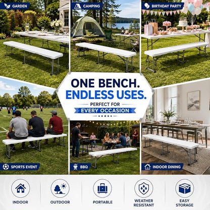 Plastic Folding Bench - Portable Bench Used for Indoor, Outdoor, Picnic, Party, Camping, Dining Seat, Garden Soccer Multipurpose Entertaining Activities, White (1, White, 6 Feet)