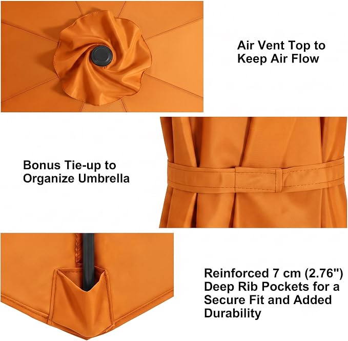 11FT Cantilever Patio Umbrella Replacement Canopy, 8 Ribs 64"-66", Upgraded 600D 220GSM Heavy-Duty Fabric, Waterproof & UV Resistant (Canopy Only)