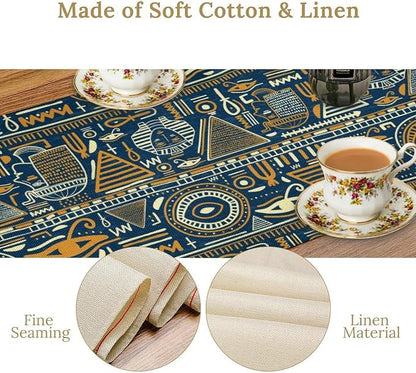 Retro Ancient Egypt Table Runner Vintage Ethnic Ornament Tribal Dinner Runner Folk Abstract Mysterious Egyptian Culture Table Decoration Home Kitchen Dining Coffee Table Party Holiday 13x36in