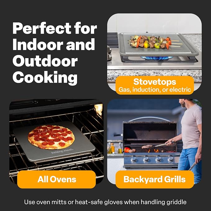 Baking Steel Mini Griddle (11.5"x11.5"x3/8") - Flat Top Griddle for Stovetope, Grill, and Oven Use - Pre-Seasoned, Naturally Non-Stick Surface & Crack-Proof