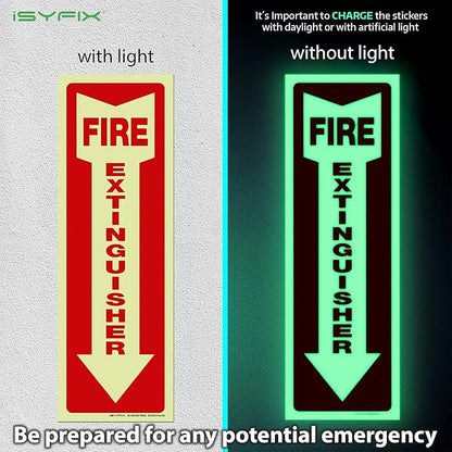 iSYFIX Fire Extinguisher Glow in the Dark Sticker Sign – 5 Pack 4x12 Inch – Premium Self-Adhesive Vinyl, Laminated for Ultimate UV, Weather, Scratch, Water and Fade Resistance, Indoor and Outdoor