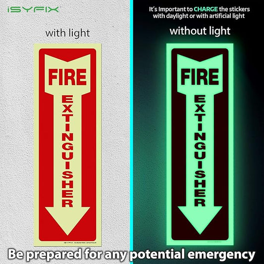iSYFIX Fire Extinguisher Glow in the Dark Sticker Sign – 12 Pack 4x12 Inch – Premium Self-Adhesive Vinyl, Laminated for Ultimate UV, Weather, Scratch, Water and Fade Resistance, Indoor and Outdoor