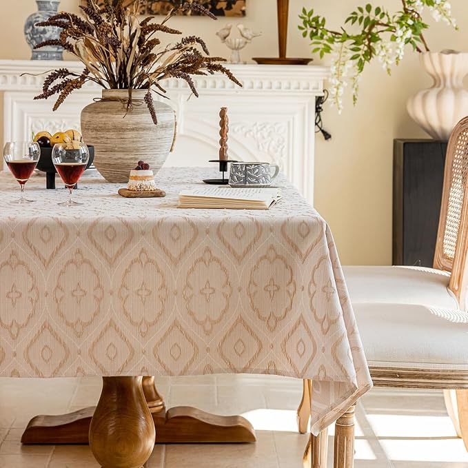 AIRCOWRIE Cotton Linen Tablecloth for Rectangle Tables, Heavy Duty Wrinkle Free Water Resistant Washable Cloth Dining Table Cover for Kitchen and Outdoor Use(Magnolia, 54”×78”, Rectangle)