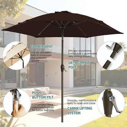 7.5FT Large Outdoor Patio Umbrella with Crank & Tilt - Durable Market Umbrella for Outdoor Patio with 6 Fiberglass Ribs for Poolside,Deck,Yard,Garden