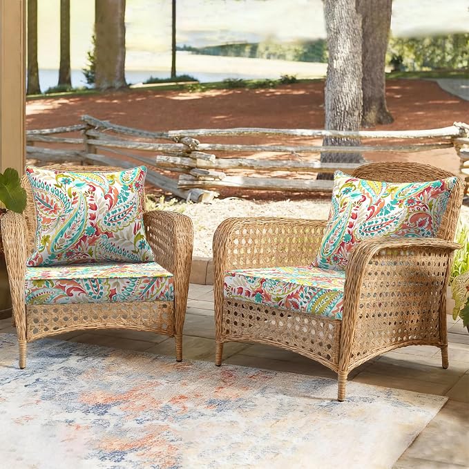 DYTXIII Outdoor Deep Seat Cushion Set, Water Repellent 24"x24" Patio Thick Cushions Replacement with Seat & Back Pillow for Patio Sofa, Wicker Chair, Couch - Pretty Paisley
