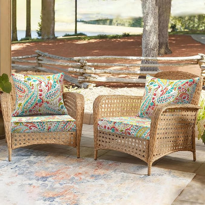 DYTXIII Outdoor Deep Seat Cushion Set, Water Repellent 24"x24" Patio Thick Cushions Replacement with Seat & Back Pillow for Patio Sofa, Wicker Chair, Couch - Pretty Paisley