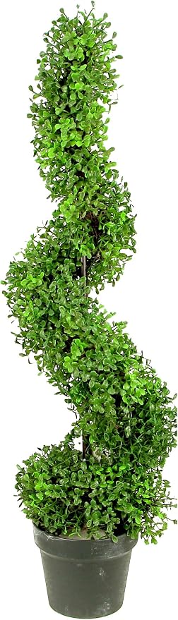 Admired By Nature 36" Artificial Boxwood Spiral Topiary Tree in Plastic Plant Pot - For Home Decor, Indoor, Outdoor, Crafts, Offices - Green