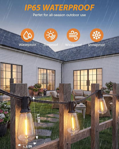 Outdoor String Lights 80FT, 50+4 Shatterproof Bulbs ST38, 1.5FT Spacing, IP65 Waterproof | Dimmable with Remote, Heavy-Duty, Include Screw & Zip Ties for Patio Backyard Holiday Outside
