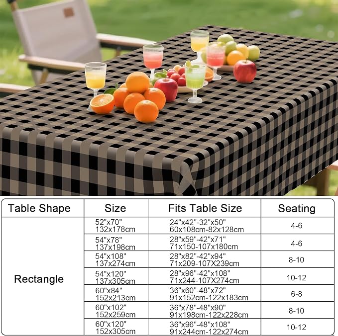 Smiry Picnic Table Cloth, Vinyl Tablecloths with Flannel Backing, 60"x120" | Waterproof Rectangle Table Cloth, Wipeable Buffalo Plaid Table Cover for Indoor and Outdoor (Black & Khaki)