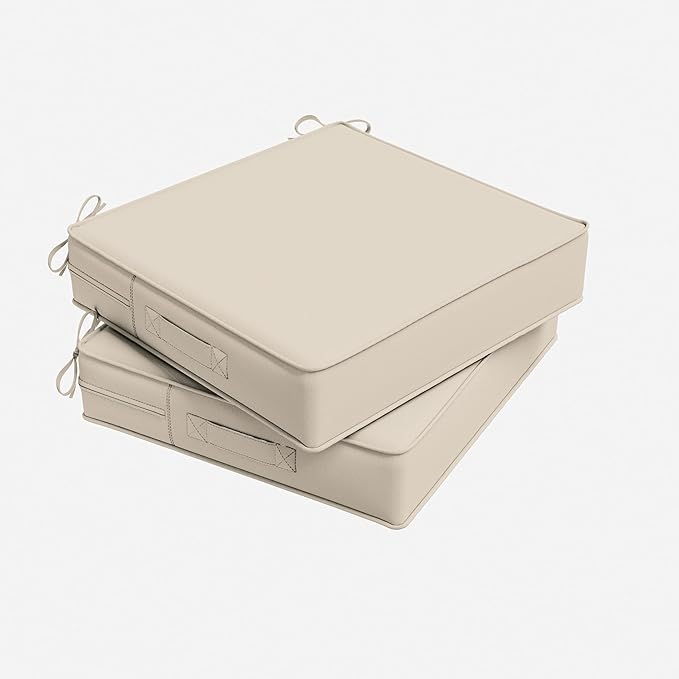 Outdoor Chair Cushion 18.5 x 16 x 4 Inches Patio Furniture Outdoor Waterproof Seat Cushion, Patio Chair Cushion with Handles and Ties, Square Dining Chair Cushion Set of 2, Cream