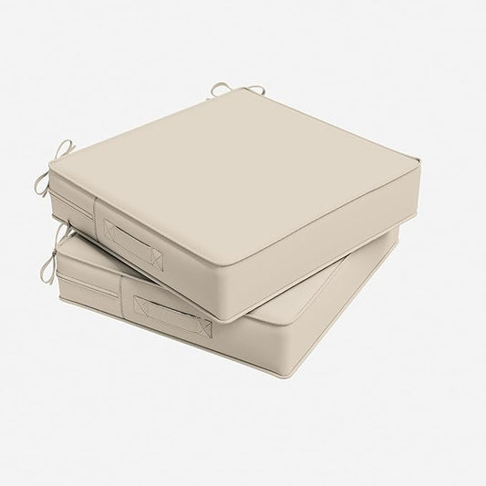 Outdoor Chair Cushion 18.5 x 16 x 4 Inches Patio Furniture Outdoor Waterproof Seat Cushion, Patio Chair Cushion with Handles and Ties, Square Dining Chair Cushion Set of 2, Cream