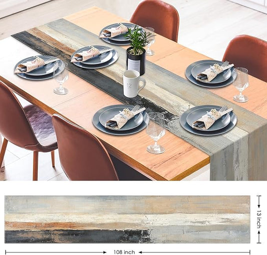 Emvency Farmhouse Rustic Table Runner, Beige and Grey Abstract Oil Painting for Kitchen Coffee Table Family Dinners Holiday Parties Wedding Events Decor(13x72 inch)