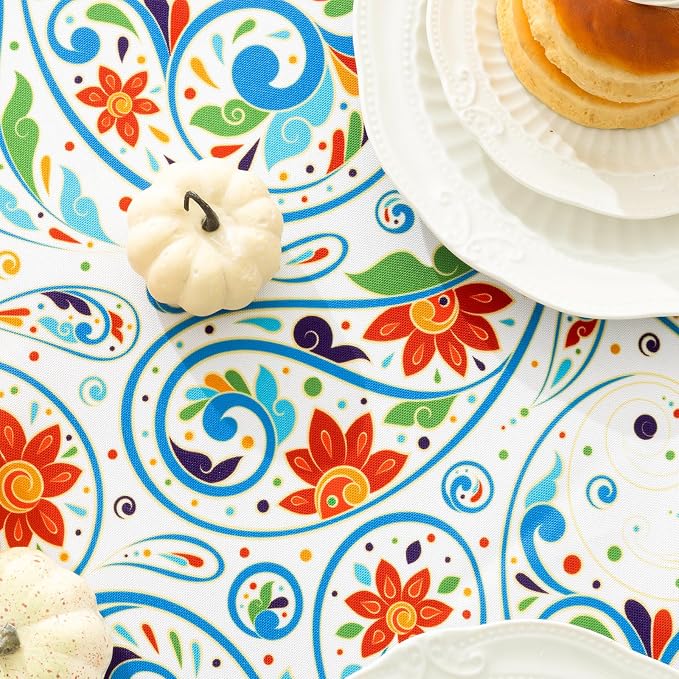 UMINEUX 60" Outdoor Round Tablecloth with Umbrella Hole and Zipper | Spring/Summer Waterproof Round Patio Table Cover for Picnic/BBQ/Garden, Peris Floral