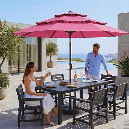 10ft 3 Tier Patio Umbrella, Outdoor Market Table Umbrella with UPF 50+ Vented Canopy, 8 Sturdy Ribs, Easy Push Button Tilt and Crank, Windproof for Deck, Pool, Backyard and Garden