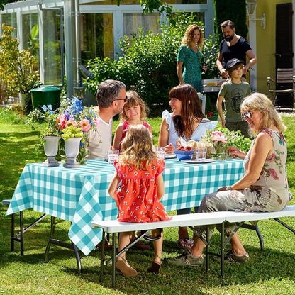 Hiasan Checkered Tablecloth Rectangle, 70 x 90 Inch - Waterproof and Wrinkle Resistant Table Cloth for Picnic, Dinner and Party, Washable Polyester Fabric, Turquoise and White Gingham Pattern