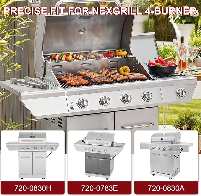 CANDANA Replacement Parts for Nexgrill 4 Burner 720-0830H 720-0830D 720-0783C 720-0783E 720-0958A, 17" Stainless Steel Grill Grate, Grill Burner, Heat Plate, Drip Pan, Igniters for 5 Burner 720-0888N
